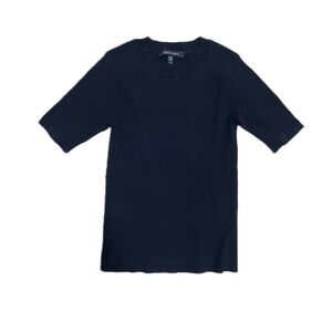 Judith & Charles Black Knit Ribbed Short Sleeve Sweater Top